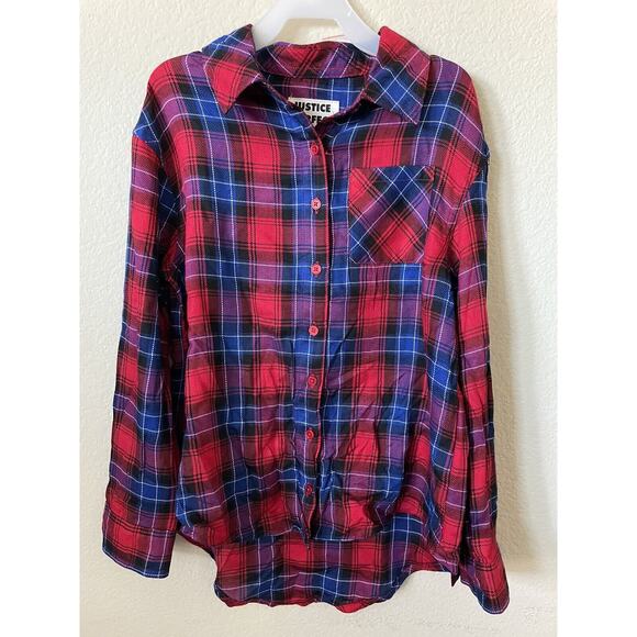 Justice Ladybug Red Perfect Plaid Button Up Collared Long Sleeve Shirt Size 8 - Picture 4 of 11